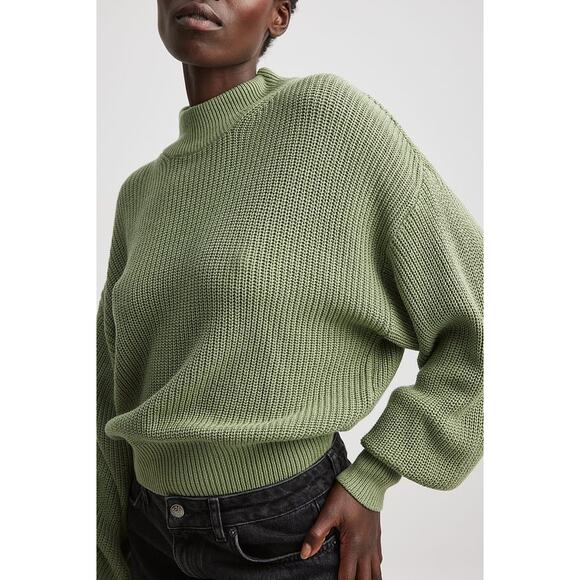 NA-KD Green Chunky Knit Balloon Long Sleeve High Neck Pullover Sweater Top Sz S - Picture 4 of 8